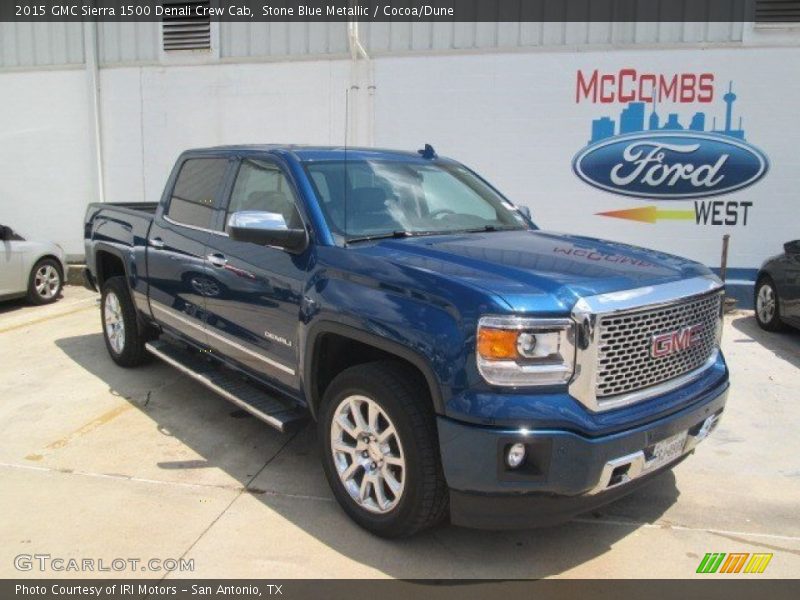 Stone Blue Metallic / Cocoa/Dune 2015 GMC Sierra 1500 Denali Crew Cab