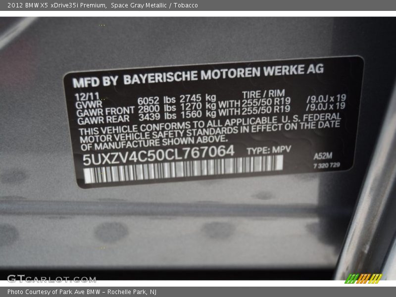 Space Gray Metallic / Tobacco 2012 BMW X5 xDrive35i Premium