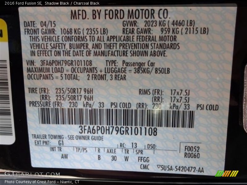 Shadow Black / Charcoal Black 2016 Ford Fusion SE