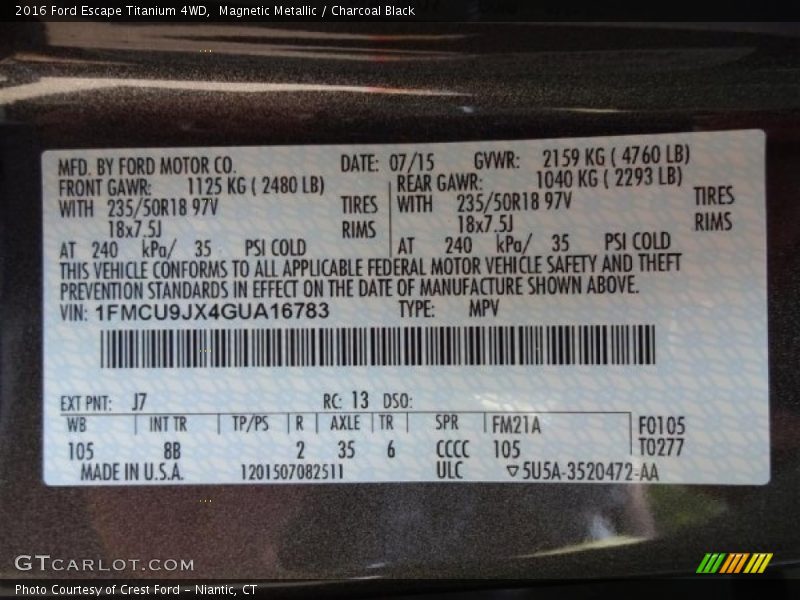 Magnetic Metallic / Charcoal Black 2016 Ford Escape Titanium 4WD