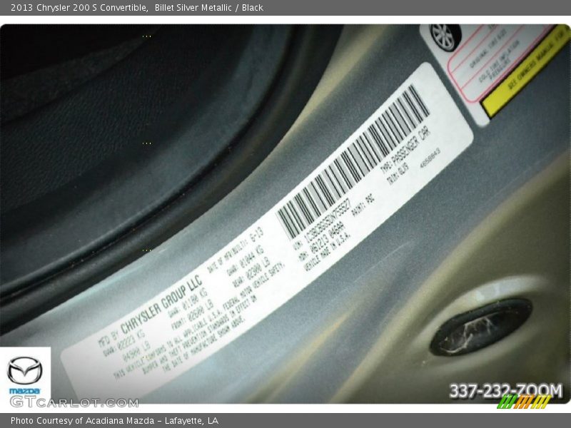 Billet Silver Metallic / Black 2013 Chrysler 200 S Convertible