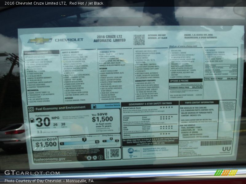  2016 Cruze Limited LTZ Window Sticker