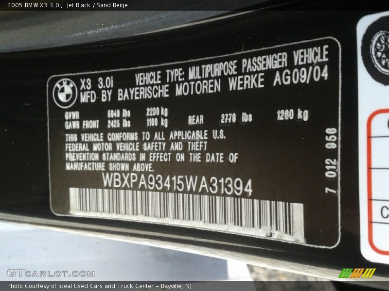Jet Black / Sand Beige 2005 BMW X3 3.0i