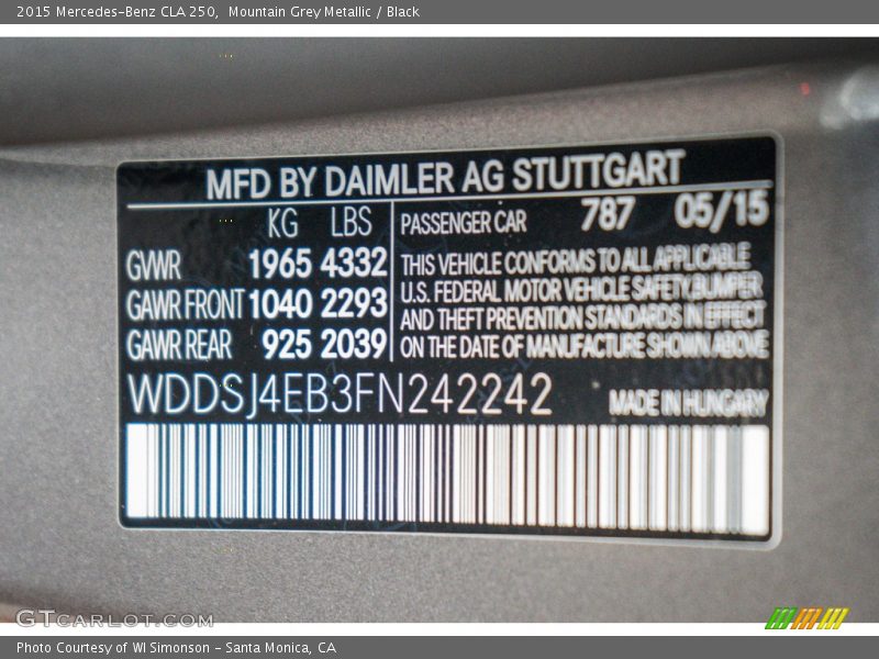 Mountain Grey Metallic / Black 2015 Mercedes-Benz CLA 250
