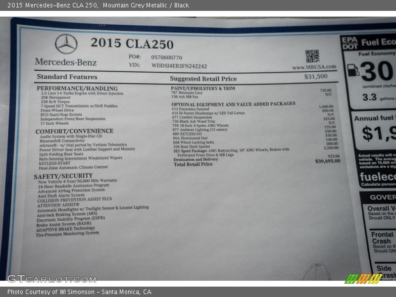 Mountain Grey Metallic / Black 2015 Mercedes-Benz CLA 250
