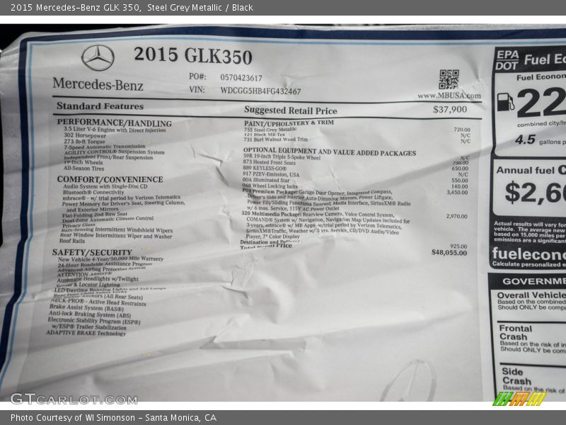 Steel Grey Metallic / Black 2015 Mercedes-Benz GLK 350
