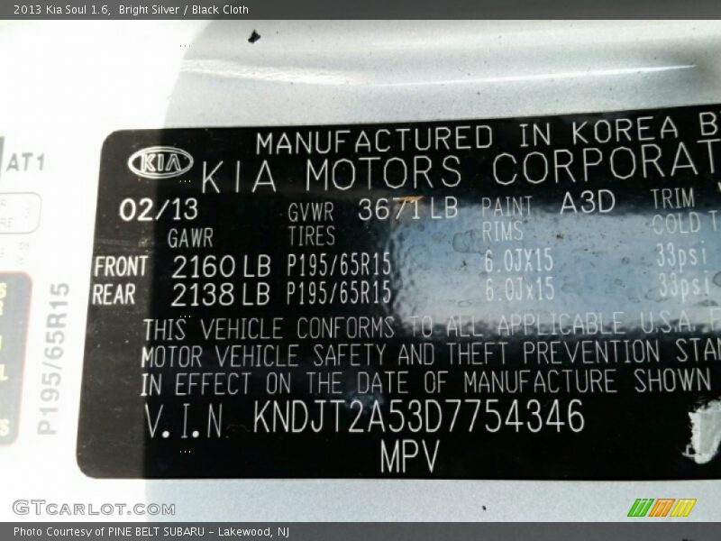 Bright Silver / Black Cloth 2013 Kia Soul 1.6