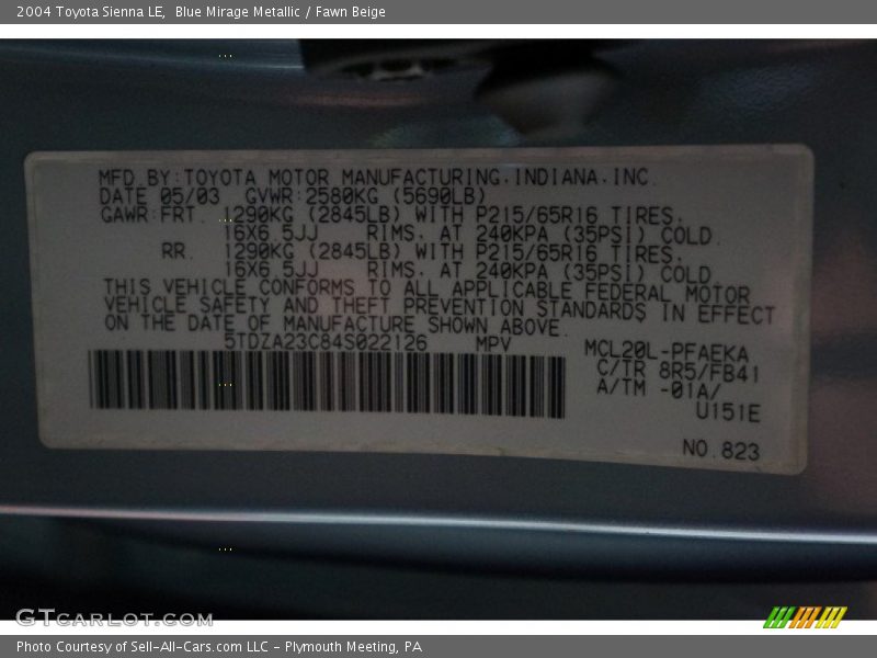 Blue Mirage Metallic / Fawn Beige 2004 Toyota Sienna LE