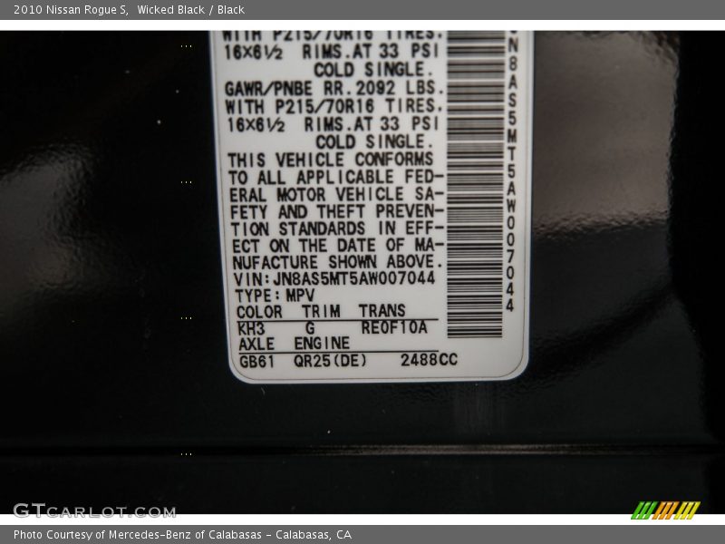 Wicked Black / Black 2010 Nissan Rogue S
