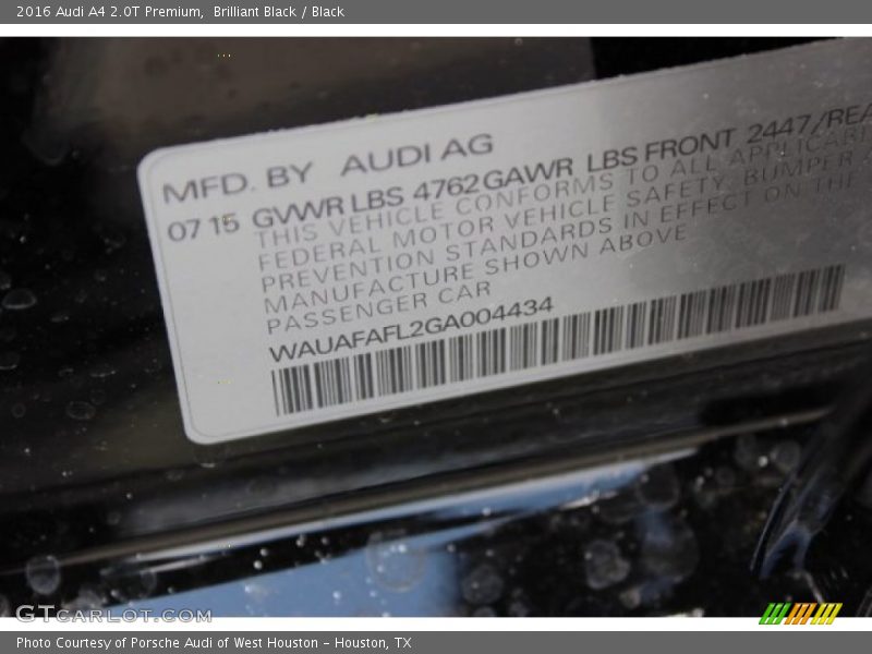 Brilliant Black / Black 2016 Audi A4 2.0T Premium