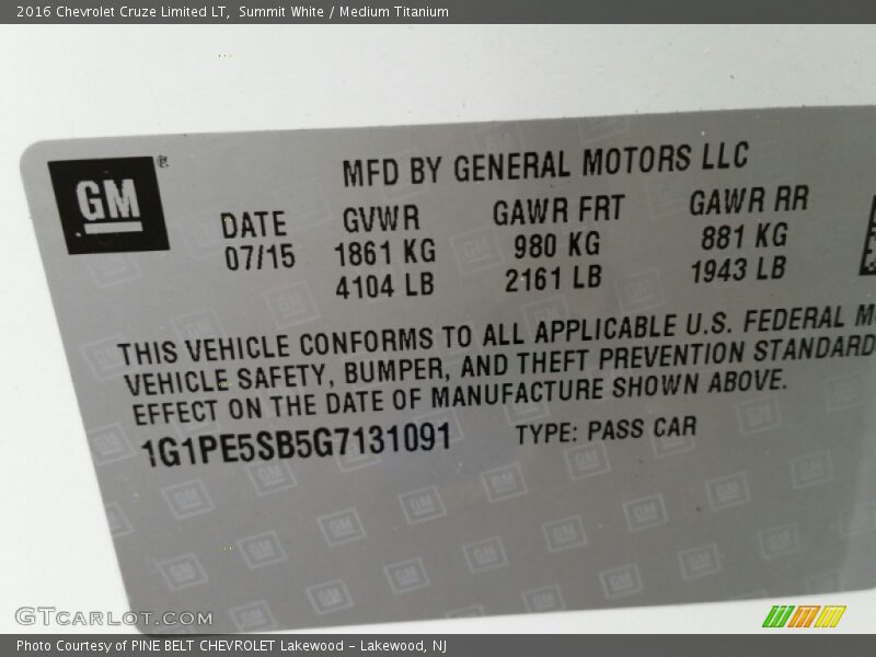 Summit White / Medium Titanium 2016 Chevrolet Cruze Limited LT