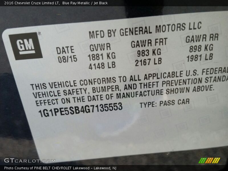 Blue Ray Metallic / Jet Black 2016 Chevrolet Cruze Limited LT
