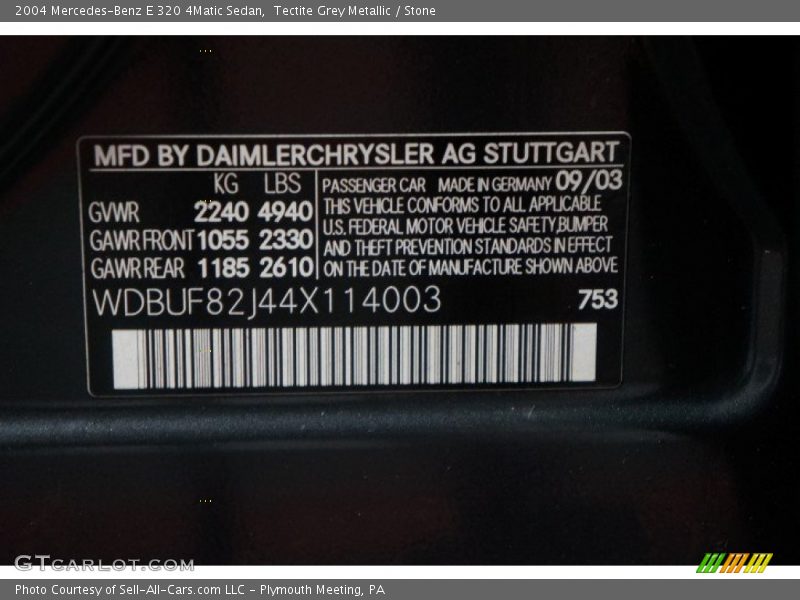 2004 E 320 4Matic Sedan Tectite Grey Metallic Color Code 753