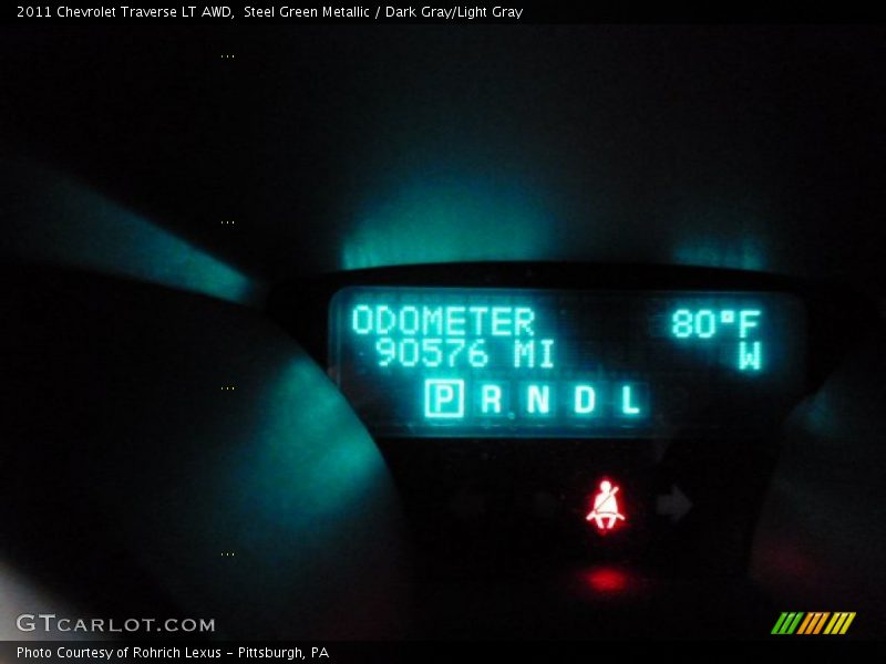Steel Green Metallic / Dark Gray/Light Gray 2011 Chevrolet Traverse LT AWD