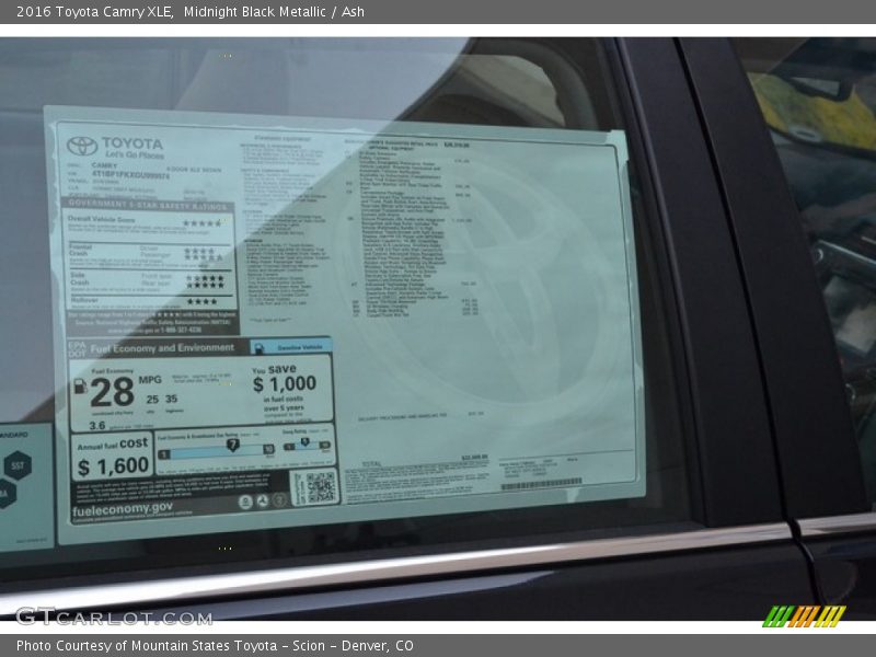  2016 Camry XLE Window Sticker