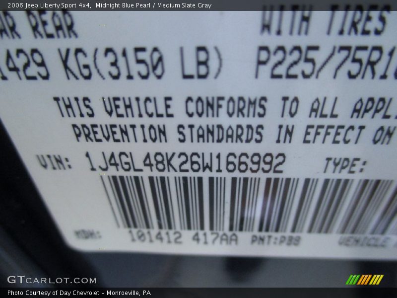 Midnight Blue Pearl / Medium Slate Gray 2006 Jeep Liberty Sport 4x4
