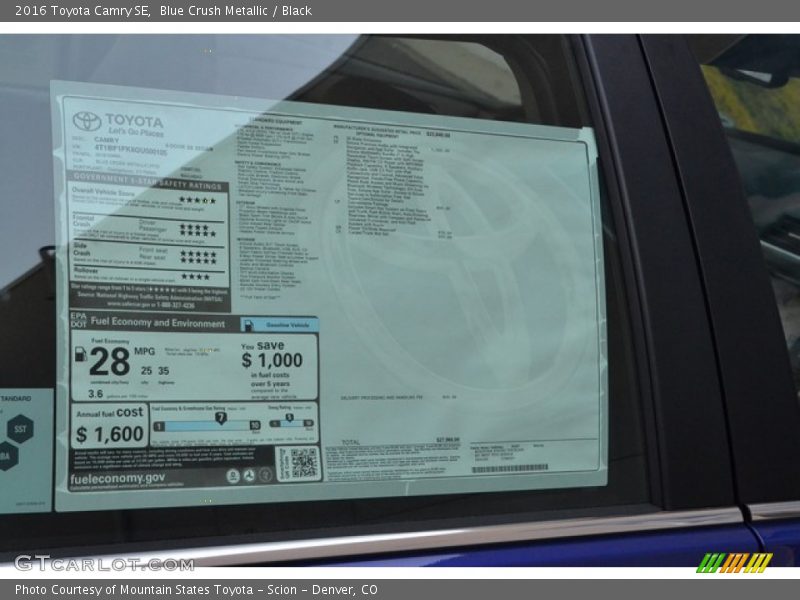 Blue Crush Metallic / Black 2016 Toyota Camry SE