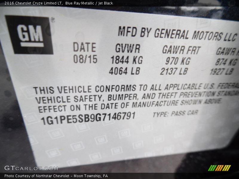 Blue Ray Metallic / Jet Black 2016 Chevrolet Cruze Limited LT