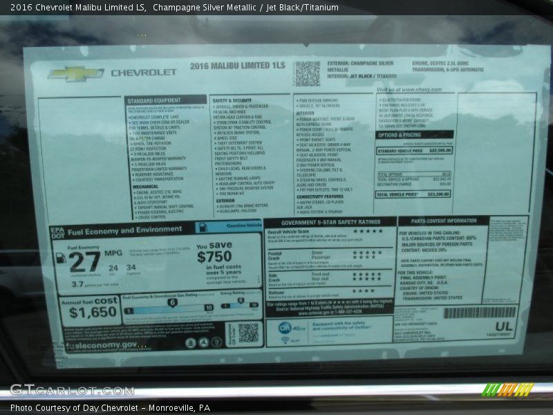 Champagne Silver Metallic / Jet Black/Titanium 2016 Chevrolet Malibu Limited LS