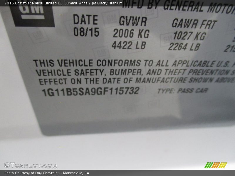 Summit White / Jet Black/Titanium 2016 Chevrolet Malibu Limited LS