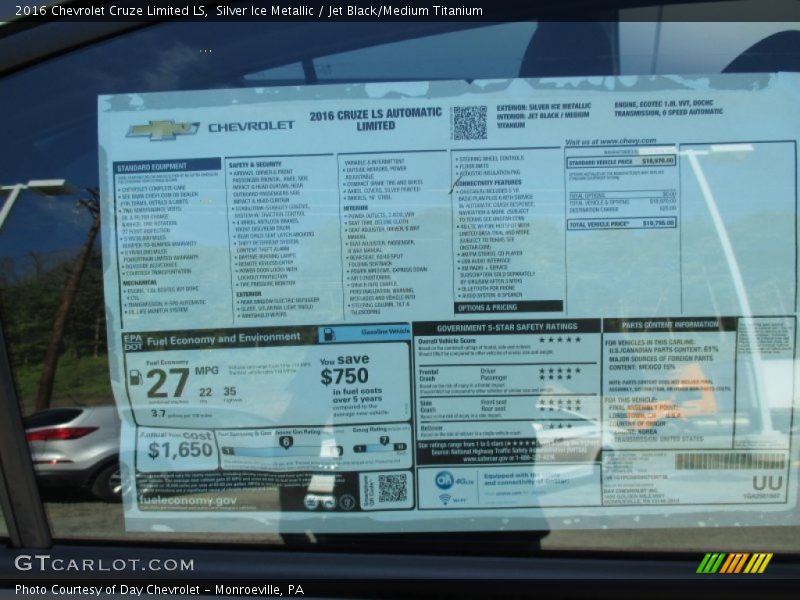 Silver Ice Metallic / Jet Black/Medium Titanium 2016 Chevrolet Cruze Limited LS