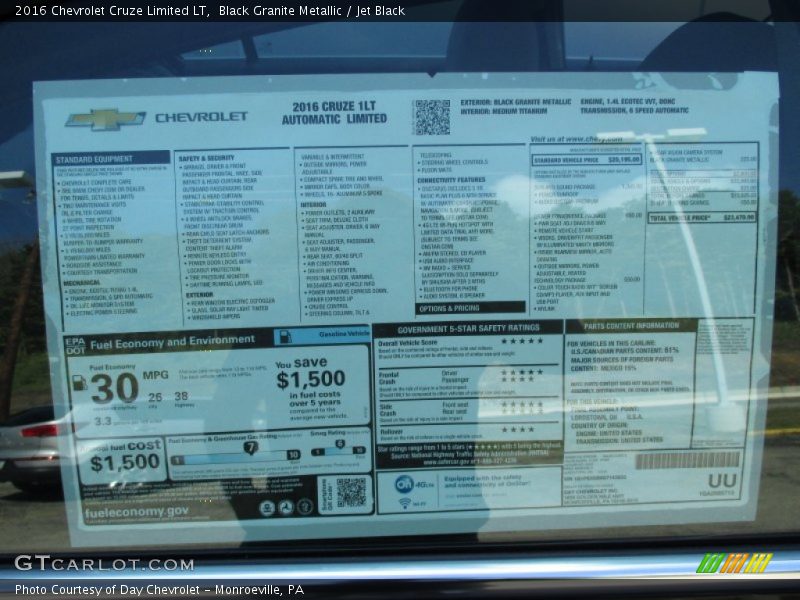 Black Granite Metallic / Jet Black 2016 Chevrolet Cruze Limited LT