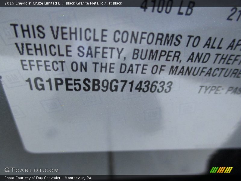 Black Granite Metallic / Jet Black 2016 Chevrolet Cruze Limited LT