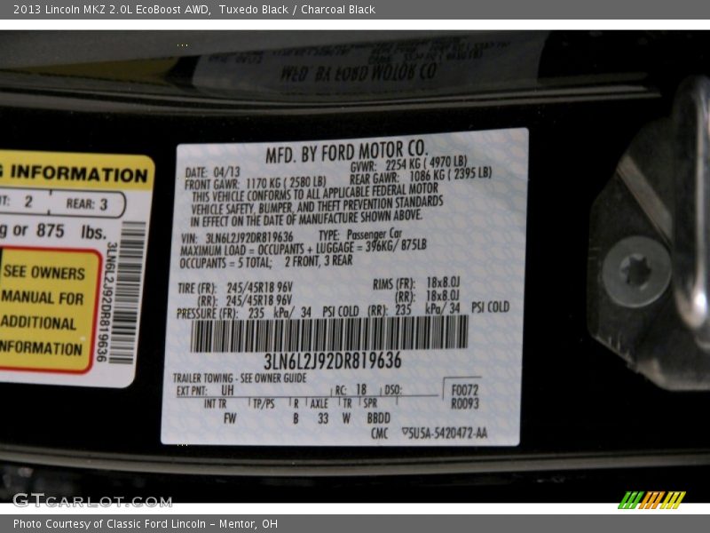 Tuxedo Black / Charcoal Black 2013 Lincoln MKZ 2.0L EcoBoost AWD