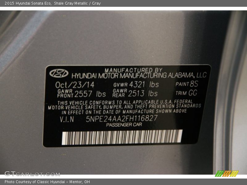 Shale Gray Metallic / Gray 2015 Hyundai Sonata Eco