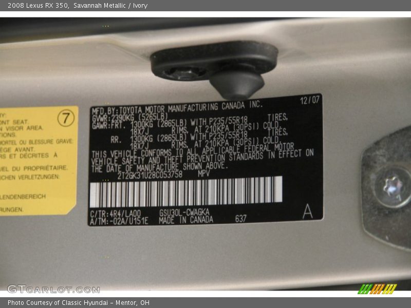 Savannah Metallic / Ivory 2008 Lexus RX 350