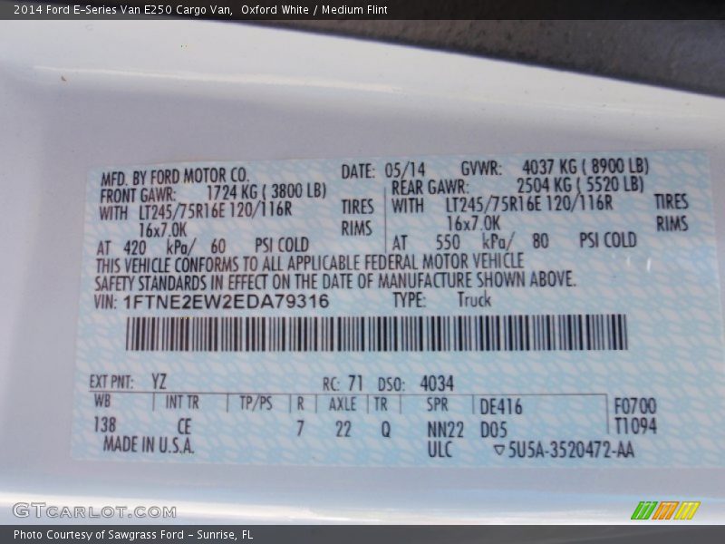Oxford White / Medium Flint 2014 Ford E-Series Van E250 Cargo Van