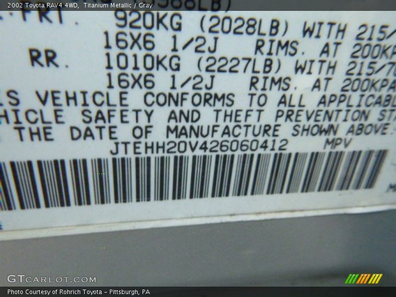 Titanium Metallic / Gray 2002 Toyota RAV4 4WD