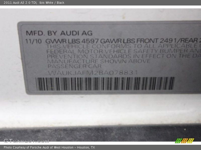 Ibis White / Black 2011 Audi A3 2.0 TDI