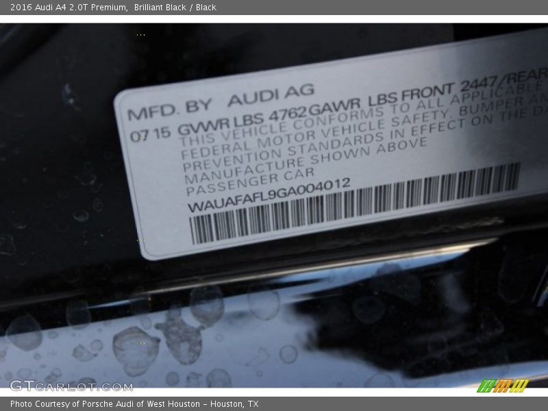 Brilliant Black / Black 2016 Audi A4 2.0T Premium