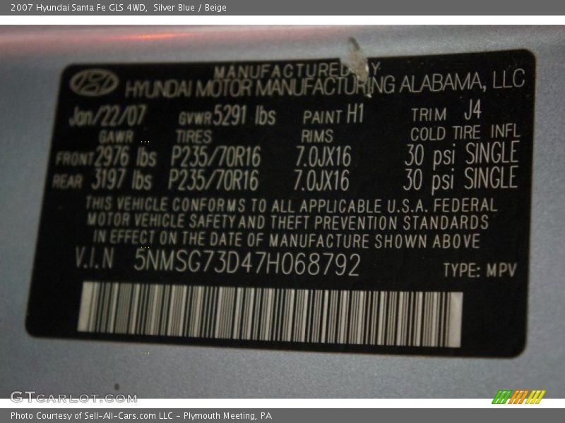 Silver Blue / Beige 2007 Hyundai Santa Fe GLS 4WD