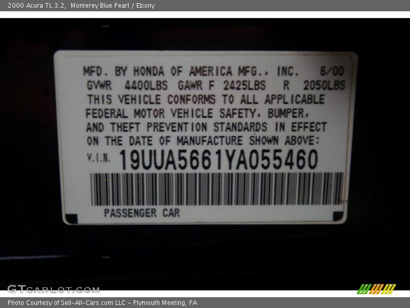 Monterey Blue Pearl / Ebony 2000 Acura TL 3.2