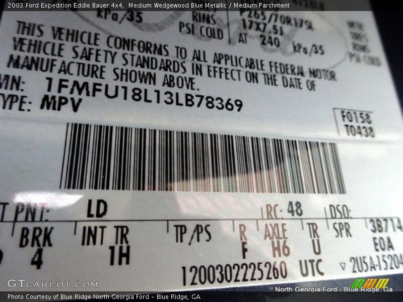 Medium Wedgewood Blue Metallic / Medium Parchment 2003 Ford Expedition Eddie Bauer 4x4