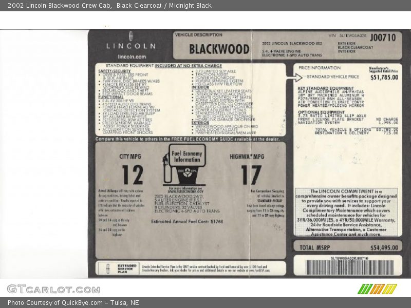  2002 Blackwood Crew Cab Window Sticker