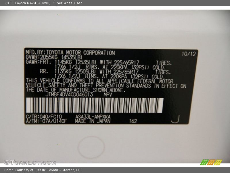 Super White / Ash 2012 Toyota RAV4 I4 4WD