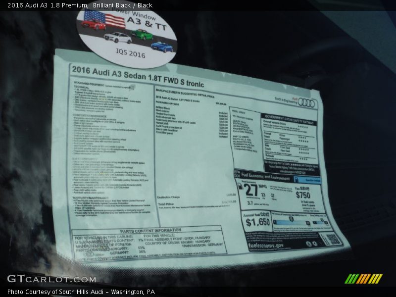 Brilliant Black / Black 2016 Audi A3 1.8 Premium