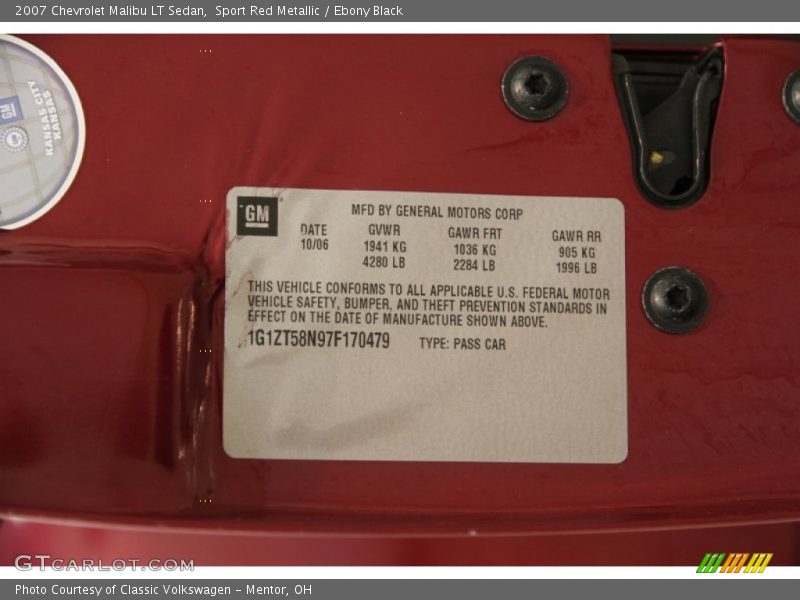 Sport Red Metallic / Ebony Black 2007 Chevrolet Malibu LT Sedan