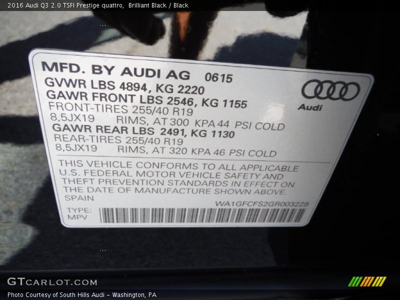 Brilliant Black / Black 2016 Audi Q3 2.0 TSFI Prestige quattro