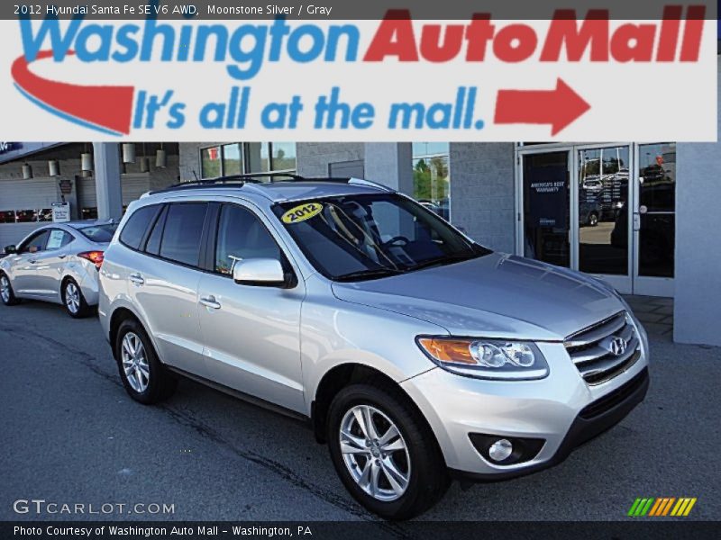 Moonstone Silver / Gray 2012 Hyundai Santa Fe SE V6 AWD