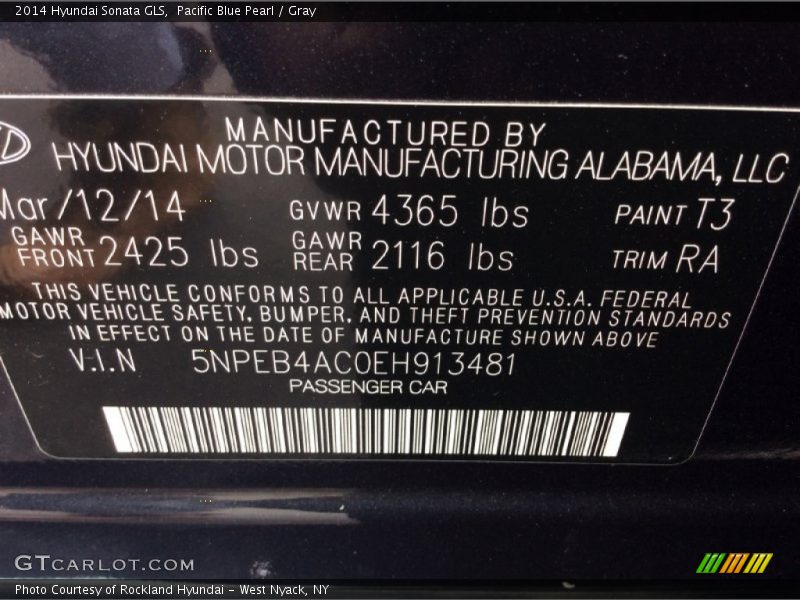 Pacific Blue Pearl / Gray 2014 Hyundai Sonata GLS