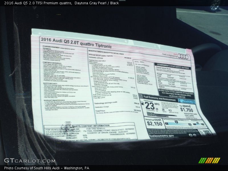  2016 Q5 2.0 TFSI Premium quattro Window Sticker