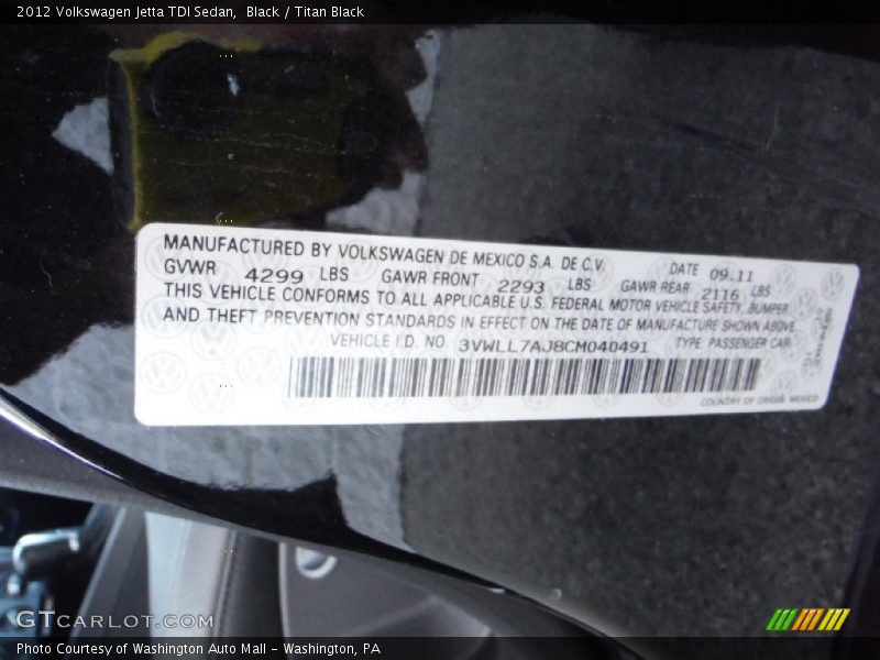 Black / Titan Black 2012 Volkswagen Jetta TDI Sedan