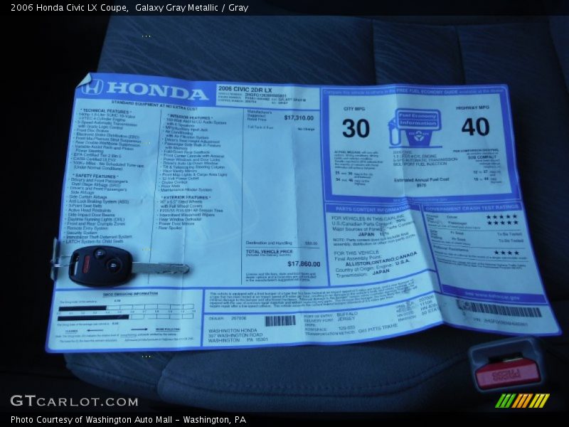 Galaxy Gray Metallic / Gray 2006 Honda Civic LX Coupe