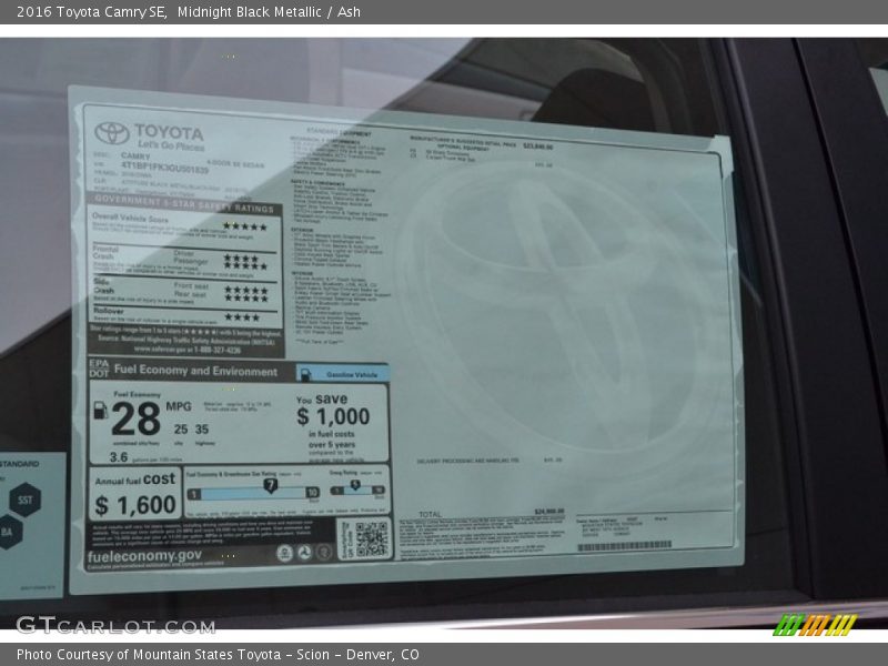  2016 Camry SE Window Sticker