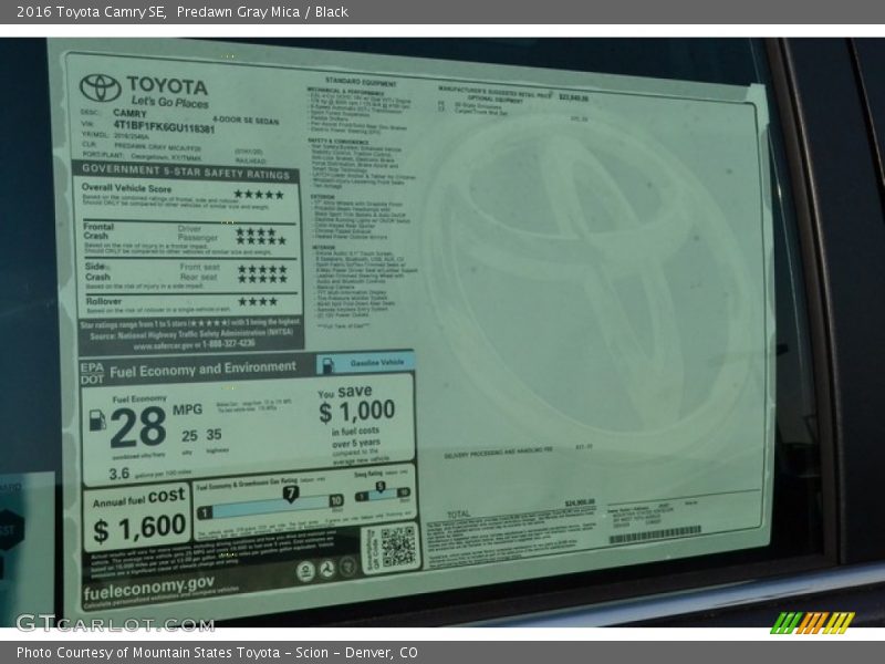  2016 Camry SE Window Sticker