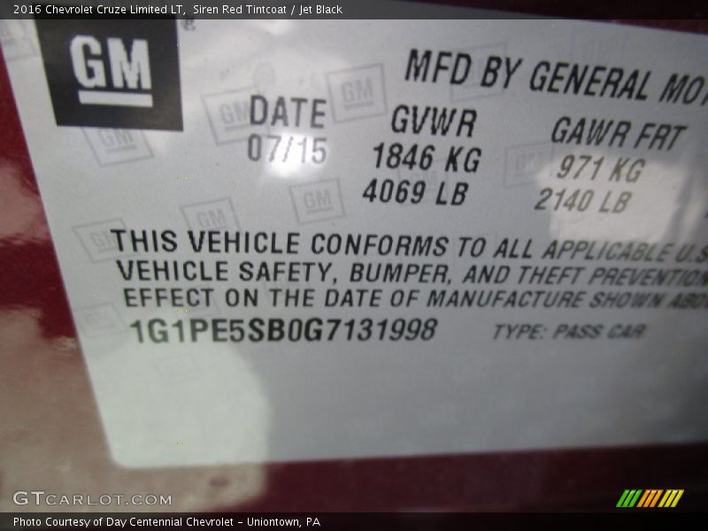 Siren Red Tintcoat / Jet Black 2016 Chevrolet Cruze Limited LT
